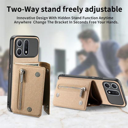 For Honor Win Turbo 5G Twill Fabric D Buckle Wallet Magnetic Card Bag Back Phone Case(Khaki)