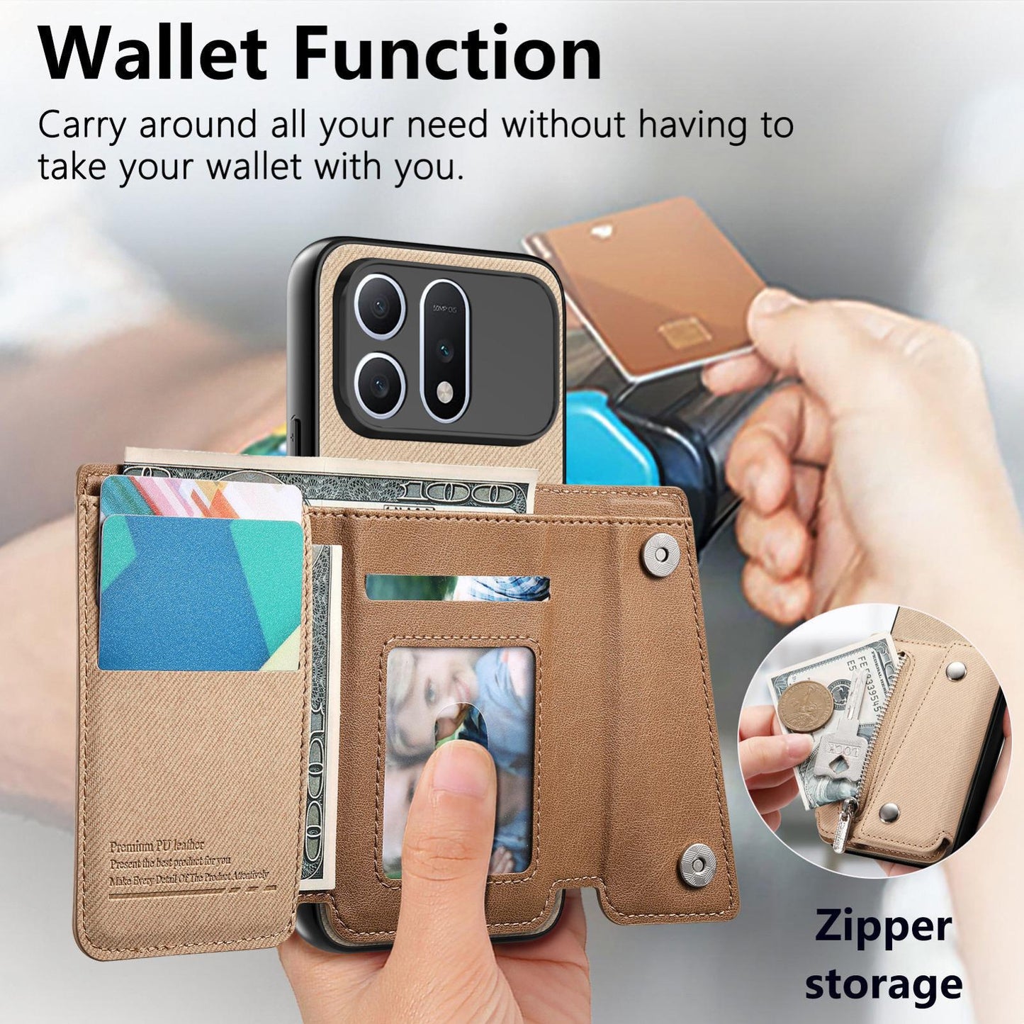 For Honor Win Turbo 5G Twill Fabric D Buckle Wallet Magnetic Card Bag Back Phone Case(Khaki)