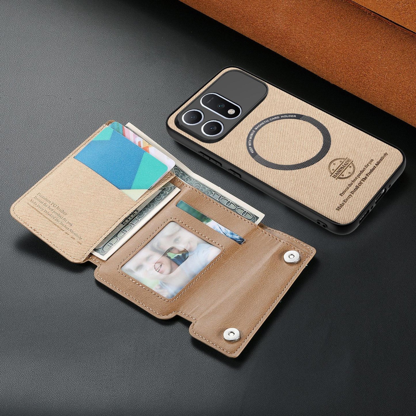 For Honor Win Turbo 5G Twill Fabric D Buckle Wallet Magnetic Card Bag Back Phone Case(Khaki)
