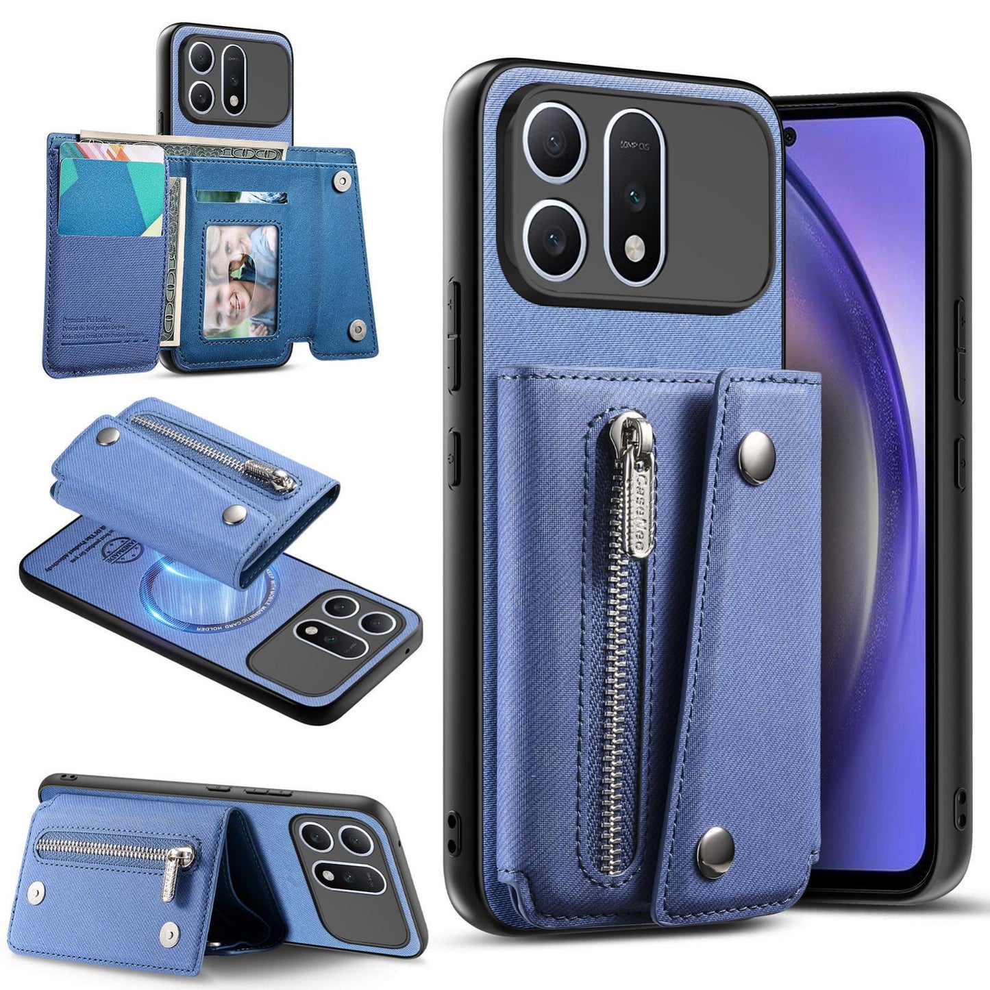 For Honor Win Turbo 5G Twill Fabric D Buckle Wallet Magnetic Card Bag Back Phone Case(Blue)