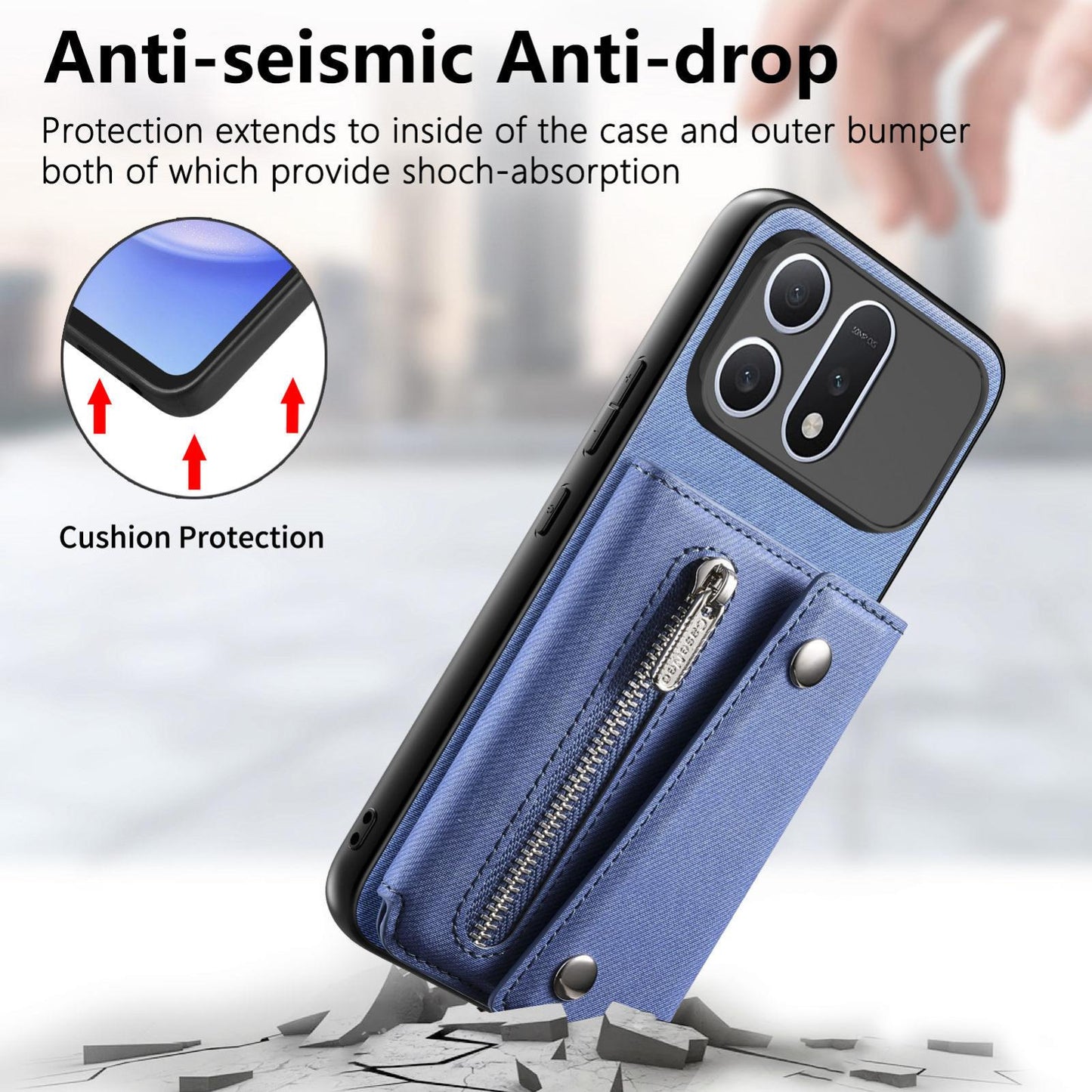 For Honor Win Turbo 5G Twill Fabric D Buckle Wallet Magnetic Card Bag Back Phone Case(Blue)