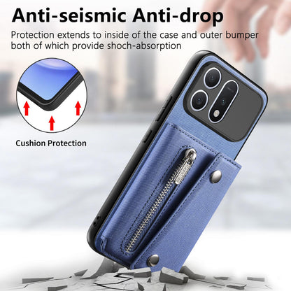 For Honor Win Turbo 5G Twill Fabric D Buckle Wallet Magnetic Card Bag Back Phone Case(Blue)