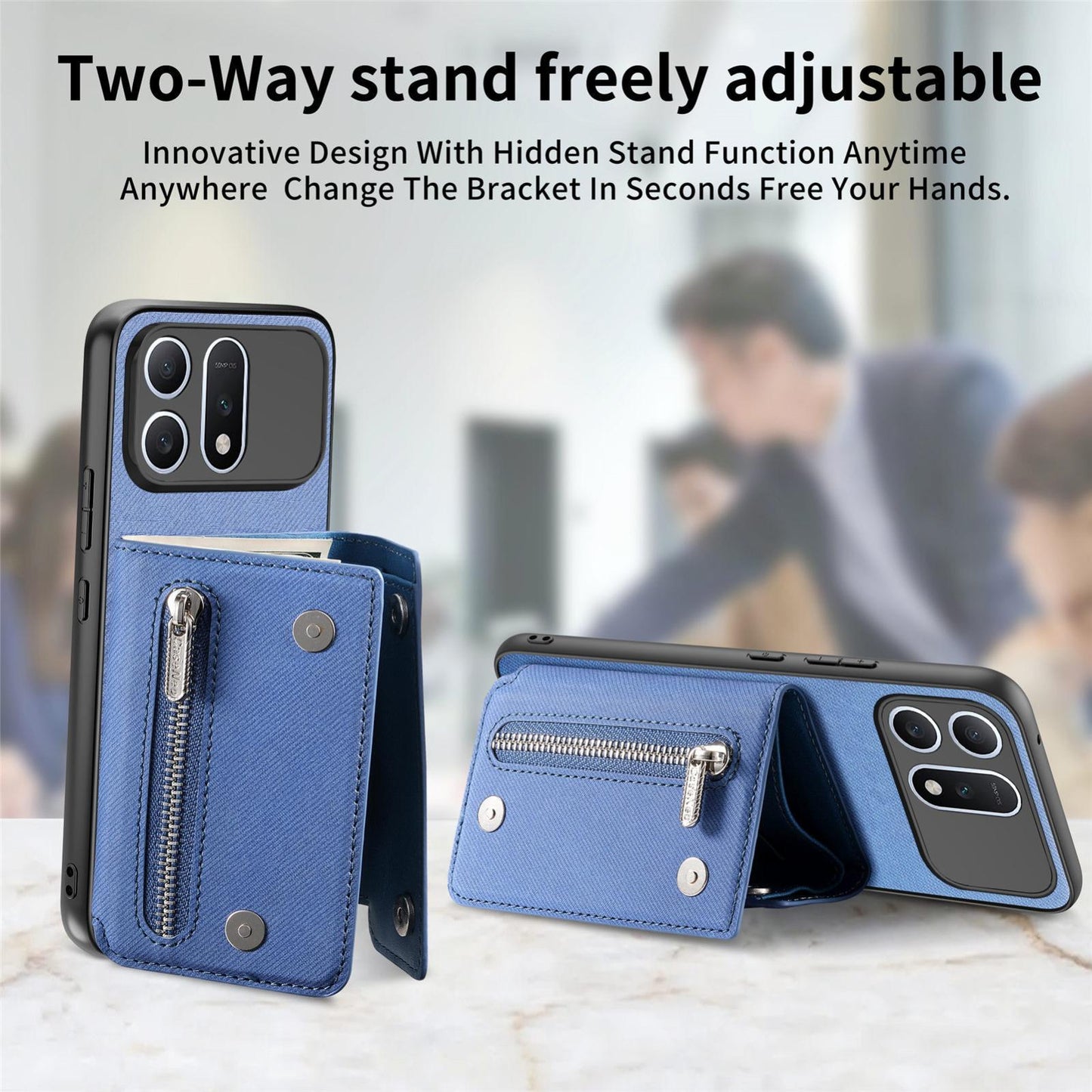 For Honor Win Turbo 5G Twill Fabric D Buckle Wallet Magnetic Card Bag Back Phone Case(Blue)