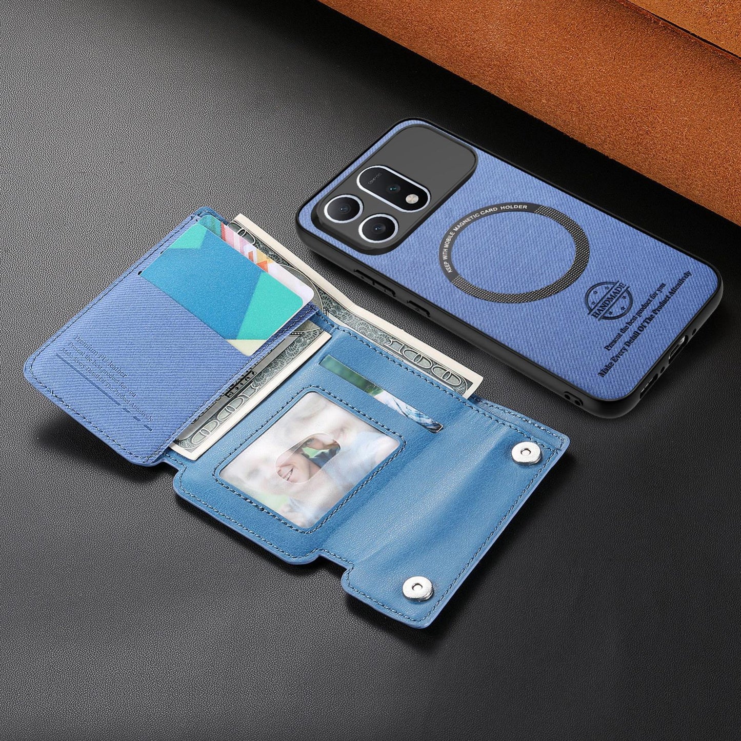 For Honor Win Turbo 5G Twill Fabric D Buckle Wallet Magnetic Card Bag Back Phone Case(Blue)