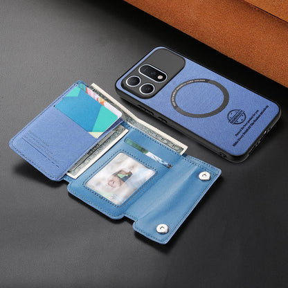 For Honor Win Turbo 5G Twill Fabric D Buckle Wallet Magnetic Card Bag Back Phone Case(Blue)