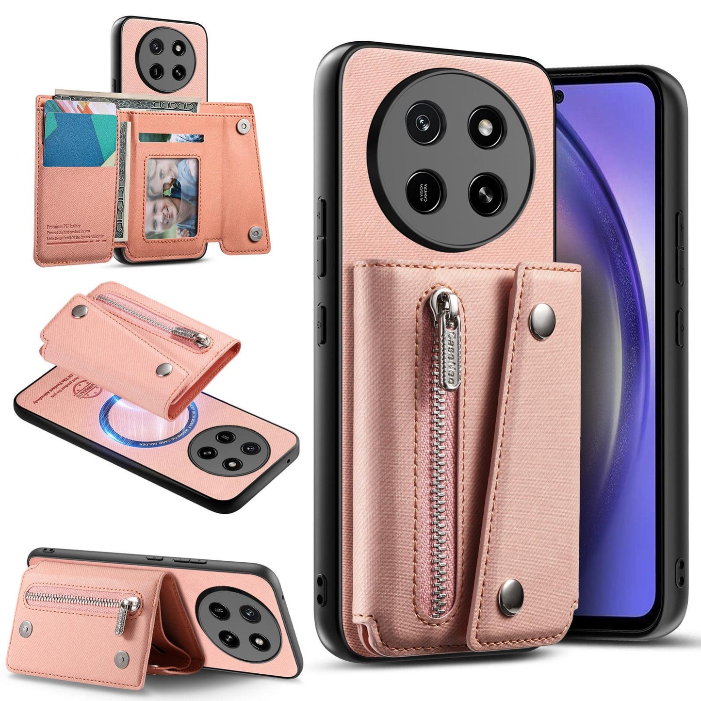For Honor X80 Pro Max 5G Twill Fabric D Buckle Wallet Magnetic Card Bag Back Phone Case(Pink)