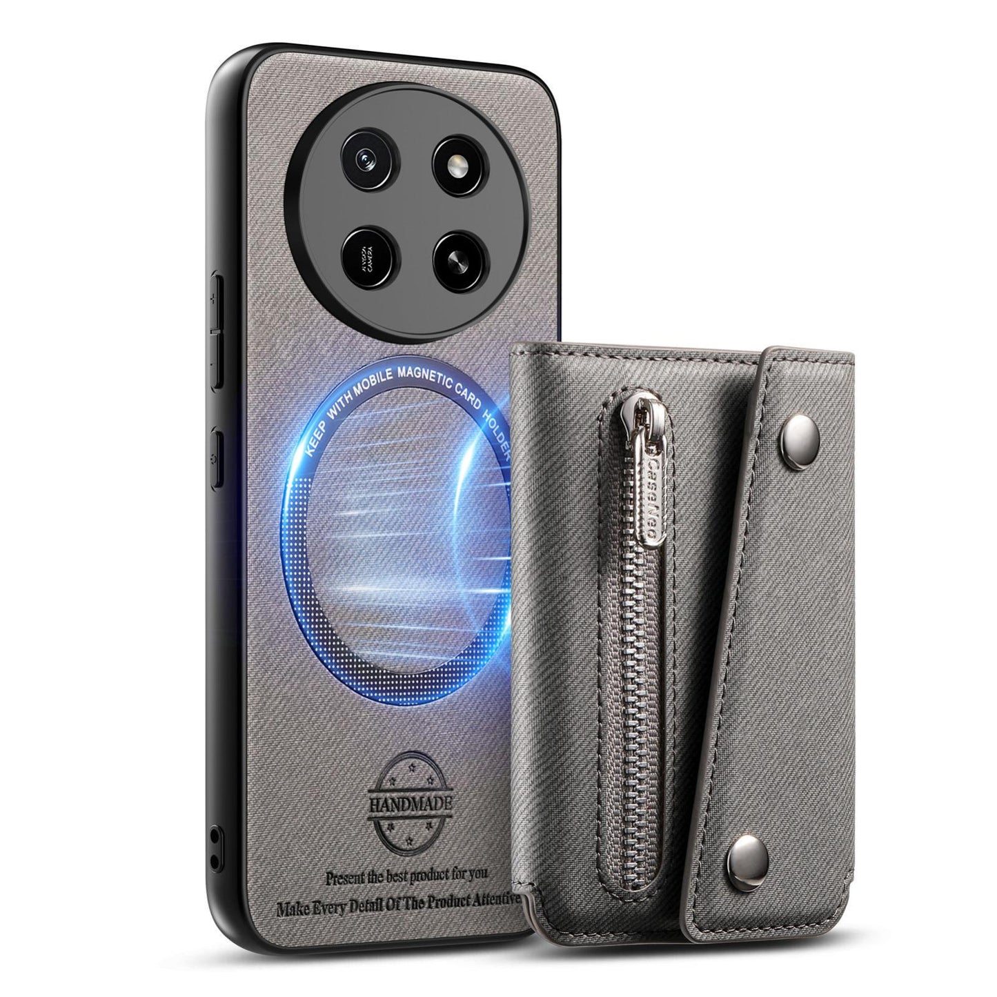 For Honor X80 Pro Max 5G Twill Fabric D Buckle Wallet Magnetic Card Bag Back Phone Case(Gray)