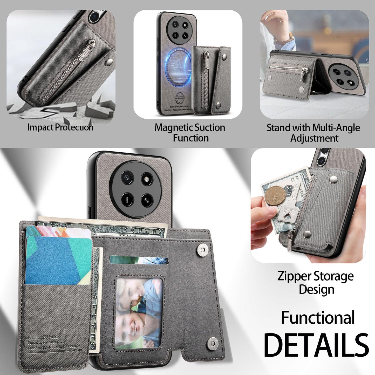 For Honor X80 Pro Max 5G Twill Fabric D Buckle Wallet Magnetic Card Bag Back Phone Case(Gray)