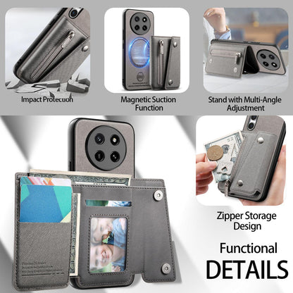 For Honor X80 Pro Max 5G Twill Fabric D Buckle Wallet Magnetic Card Bag Back Phone Case(Gray)