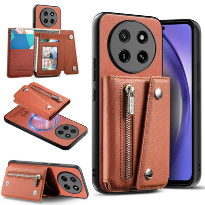 For Honor X80 Pro Max 5G Twill Fabric D Buckle Wallet Magnetic Card Bag Back Phone Case(Brown)