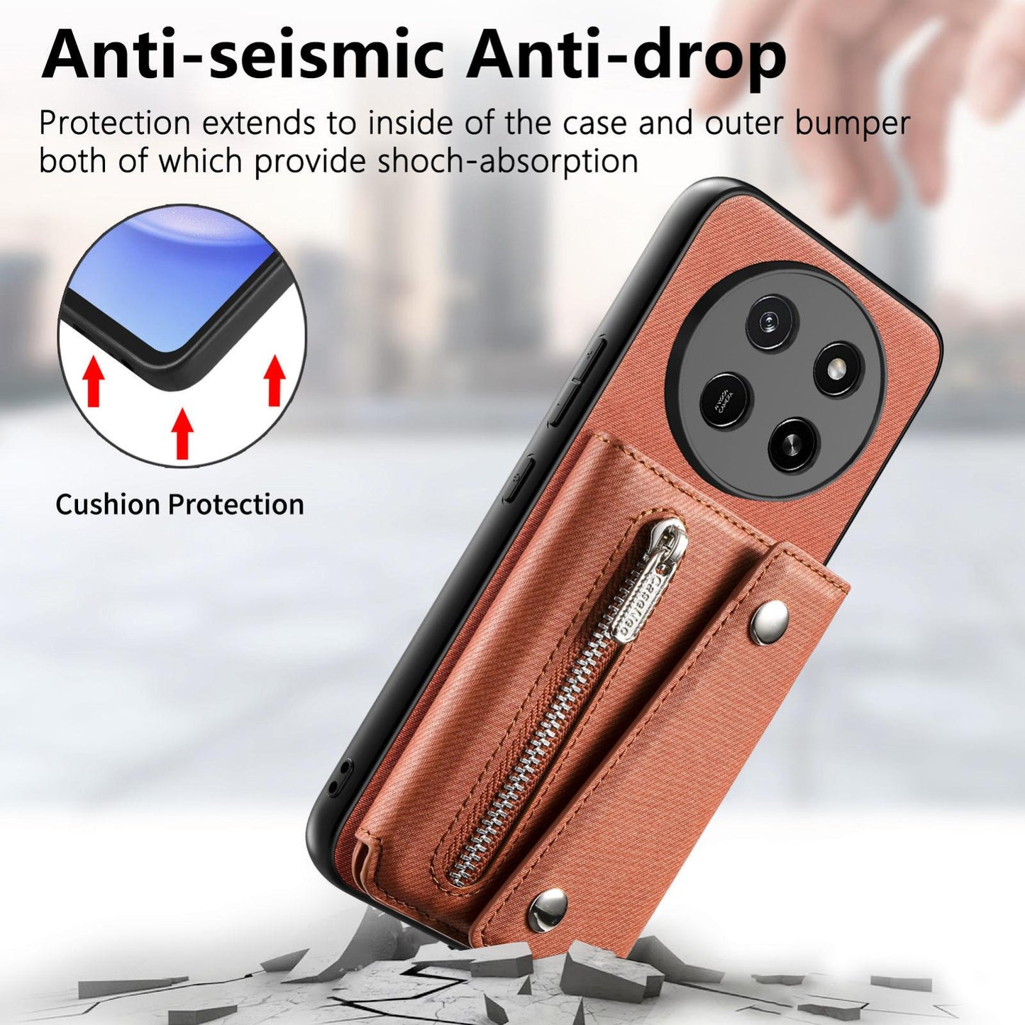 For Honor X80 Pro Max 5G Twill Fabric D Buckle Wallet Magnetic Card Bag Back Phone Case(Brown)