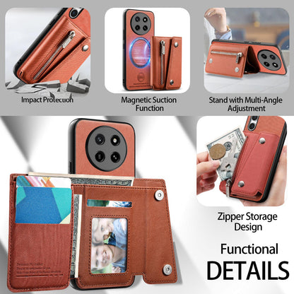 For Honor X80 Pro Max 5G Twill Fabric D Buckle Wallet Magnetic Card Bag Back Phone Case(Brown)