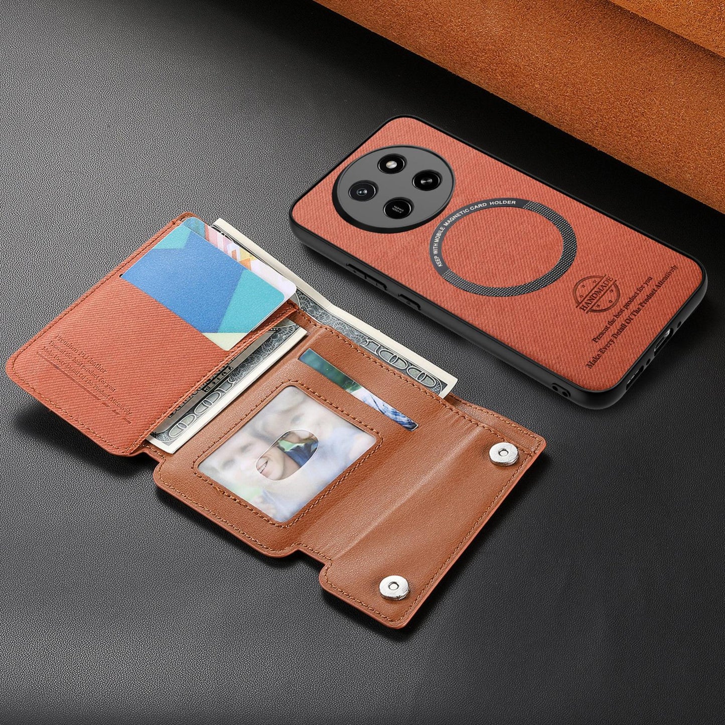 For Honor X80 Pro Max 5G Twill Fabric D Buckle Wallet Magnetic Card Bag Back Phone Case(Brown)