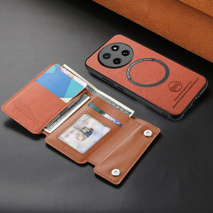 For Honor X80 Pro Max 5G Twill Fabric D Buckle Wallet Magnetic Card Bag Back Phone Case(Brown)