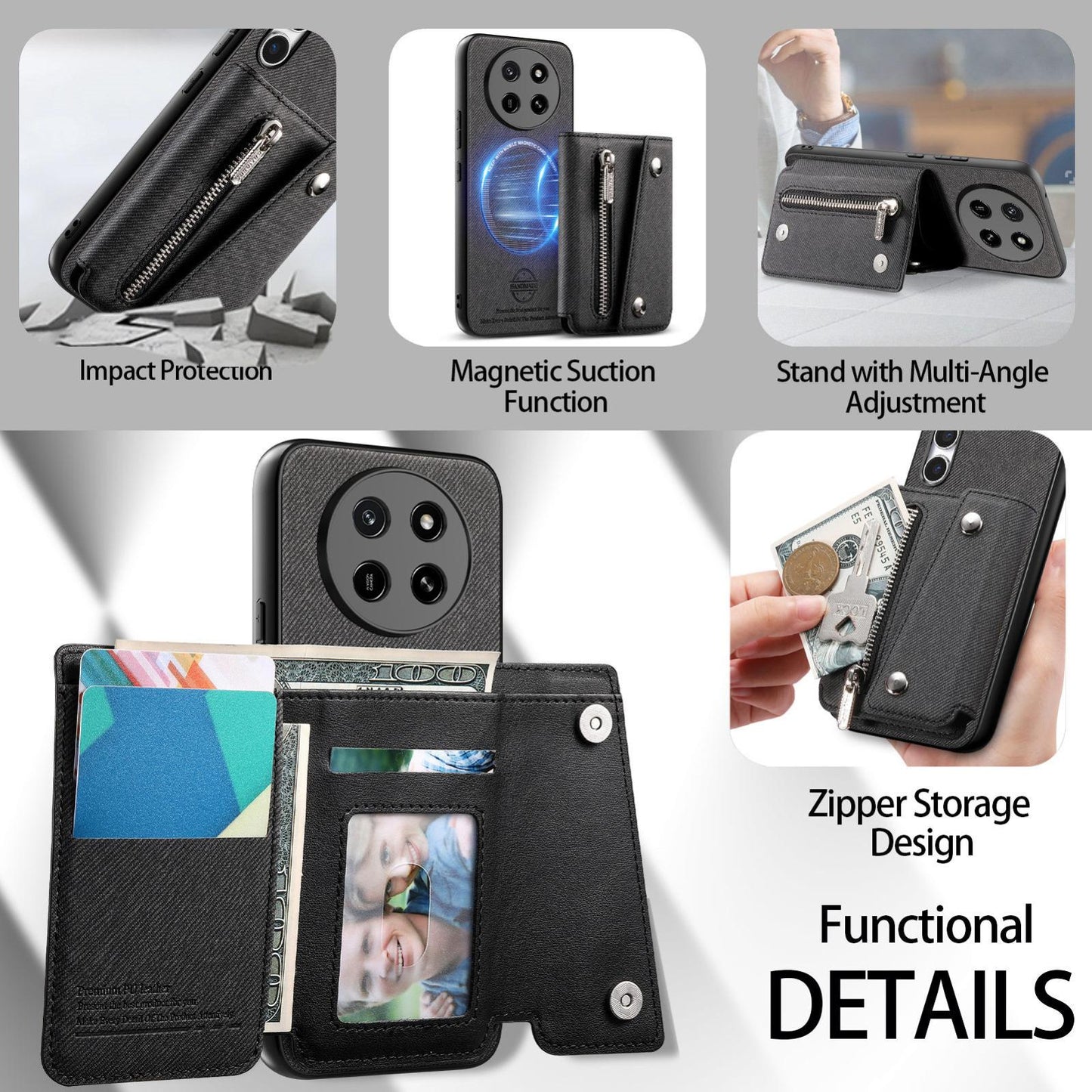 For Honor X80 Pro Max 5G Twill Fabric D Buckle Wallet Magnetic Card Bag Back Phone Case(Black)