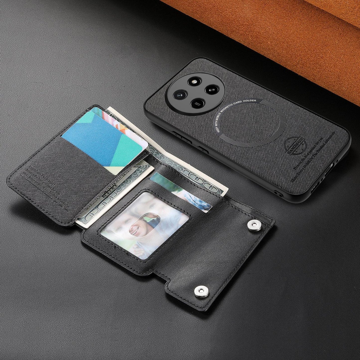 For Honor X80 Pro Max 5G Twill Fabric D Buckle Wallet Magnetic Card Bag Back Phone Case(Black)