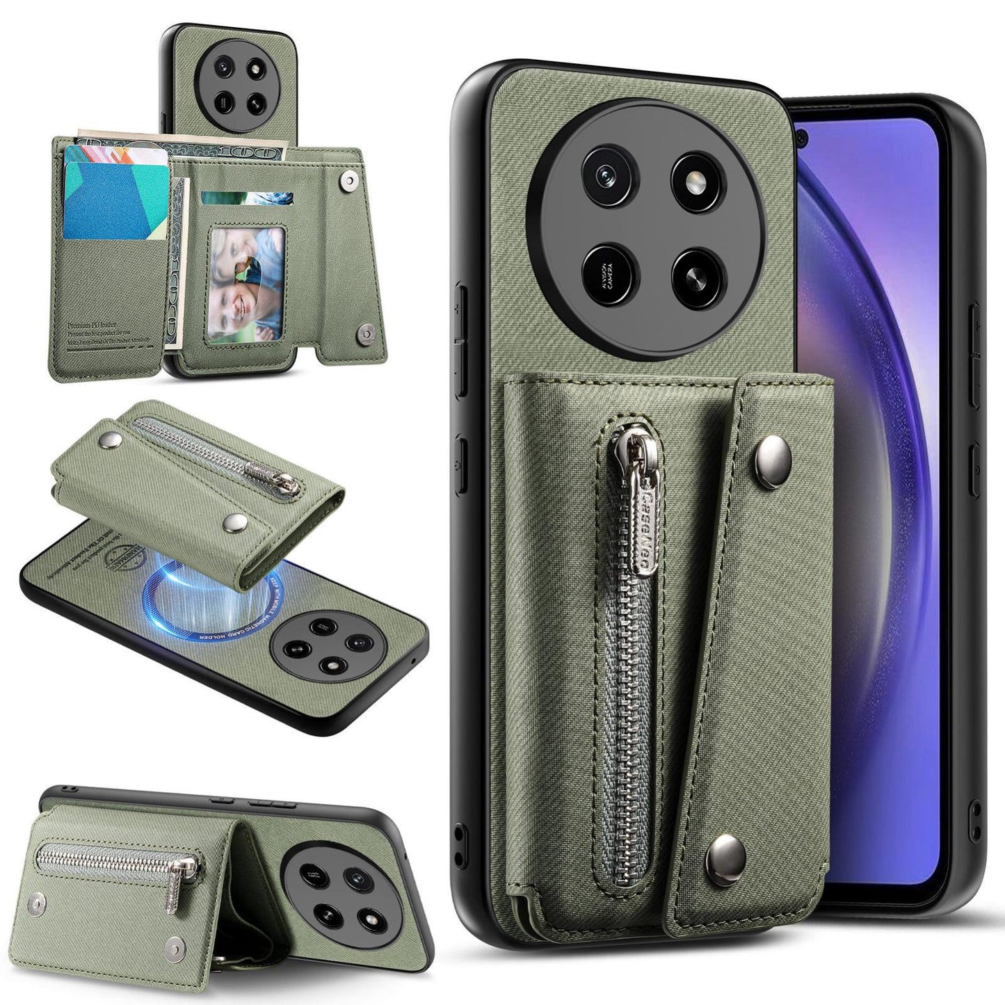 For Honor X80 Pro Max 5G Twill Fabric D Buckle Wallet Magnetic Card Bag Back Phone Case(Green)