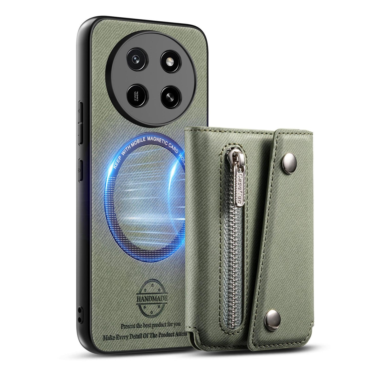 For Honor X80 Pro Max 5G Twill Fabric D Buckle Wallet Magnetic Card Bag Back Phone Case(Green)