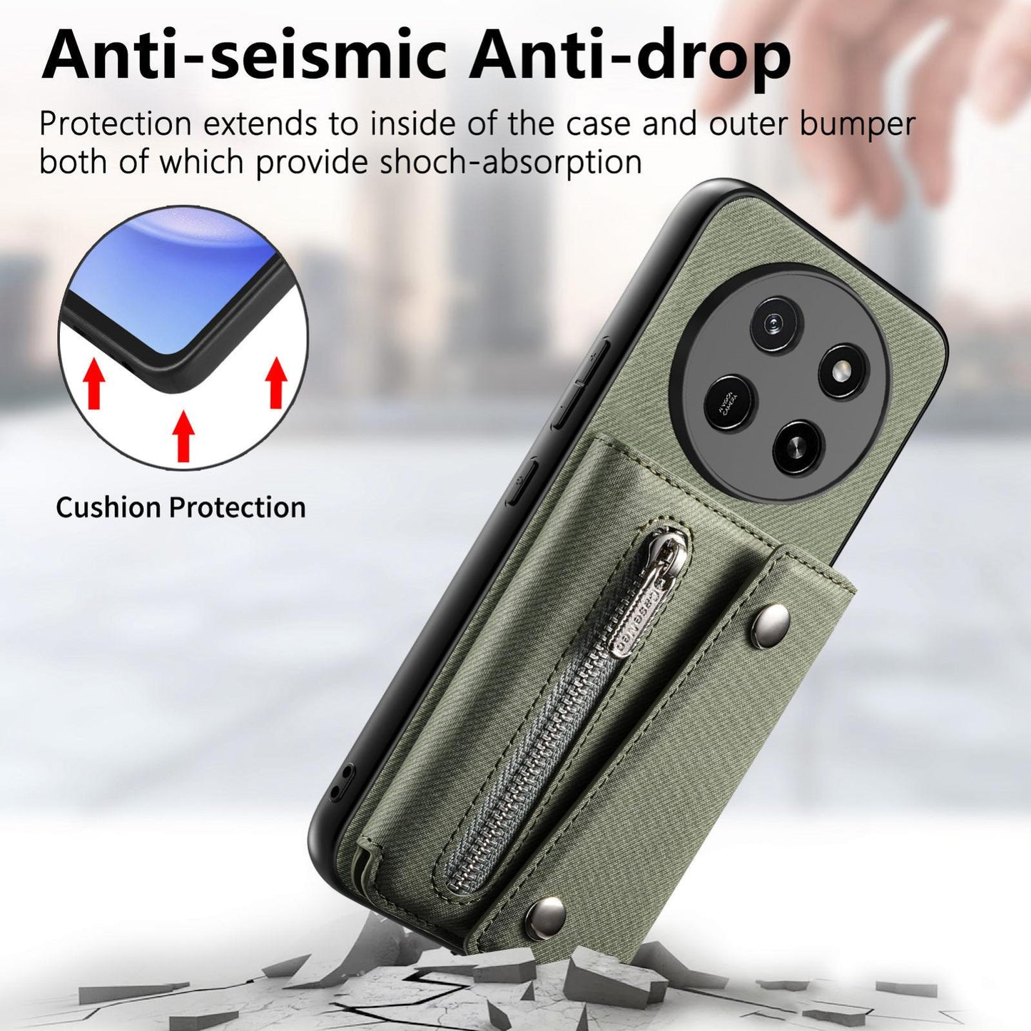 For Honor X80 Pro Max 5G Twill Fabric D Buckle Wallet Magnetic Card Bag Back Phone Case(Green)