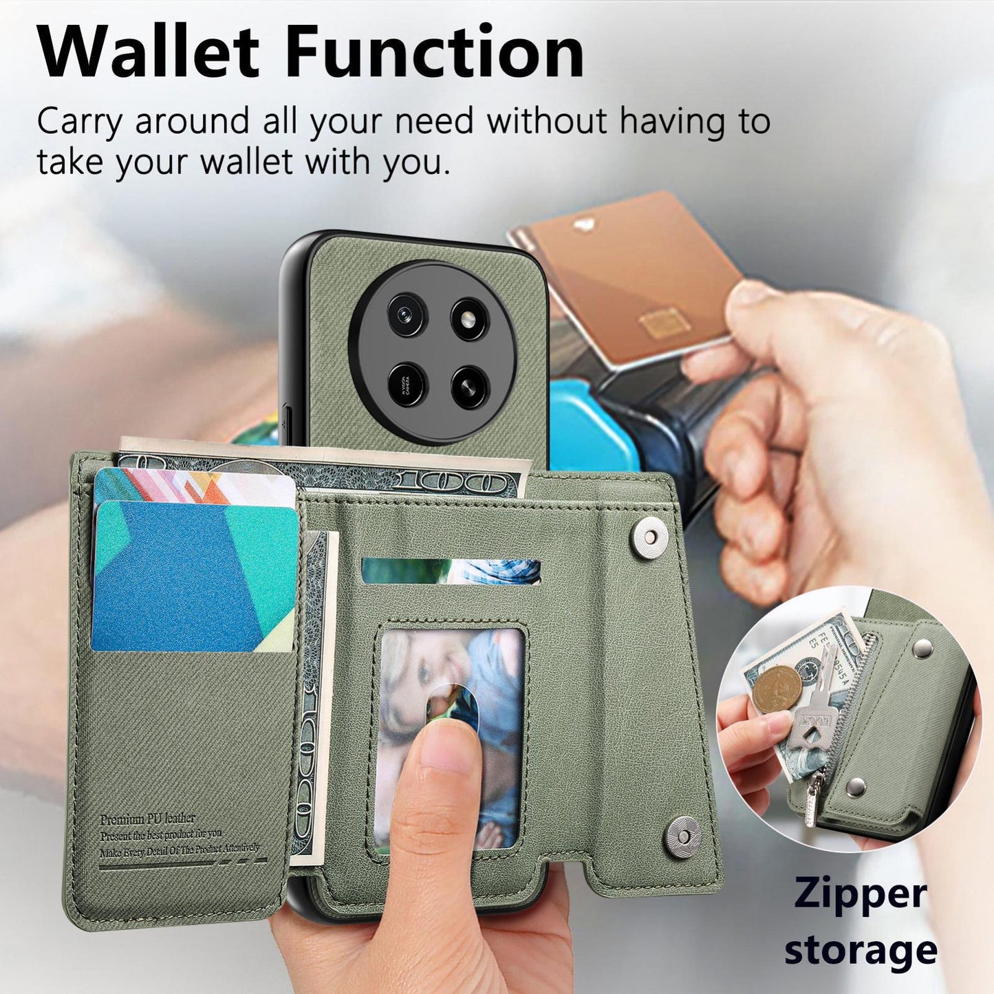 For Honor X80 Pro Max 5G Twill Fabric D Buckle Wallet Magnetic Card Bag Back Phone Case(Green)
