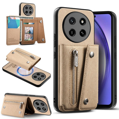 For Honor X80 Pro Max 5G Twill Fabric D Buckle Wallet Magnetic Card Bag Back Phone Case(Khaki)