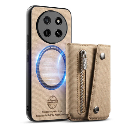 For Honor X80 Pro Max 5G Twill Fabric D Buckle Wallet Magnetic Card Bag Back Phone Case(Khaki)