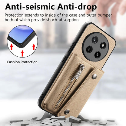 For Honor X80 Pro Max 5G Twill Fabric D Buckle Wallet Magnetic Card Bag Back Phone Case(Khaki)