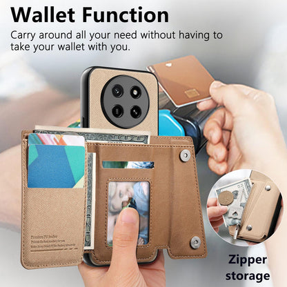 For Honor X80 Pro Max 5G Twill Fabric D Buckle Wallet Magnetic Card Bag Back Phone Case(Khaki)