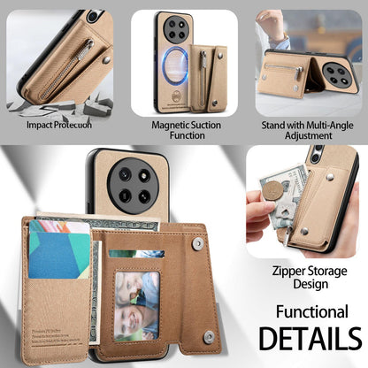 For Honor X80 Pro Max 5G Twill Fabric D Buckle Wallet Magnetic Card Bag Back Phone Case(Khaki)
