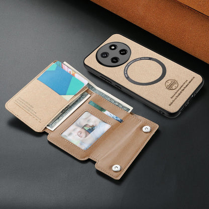 For Honor X80 Pro Max 5G Twill Fabric D Buckle Wallet Magnetic Card Bag Back Phone Case(Khaki)