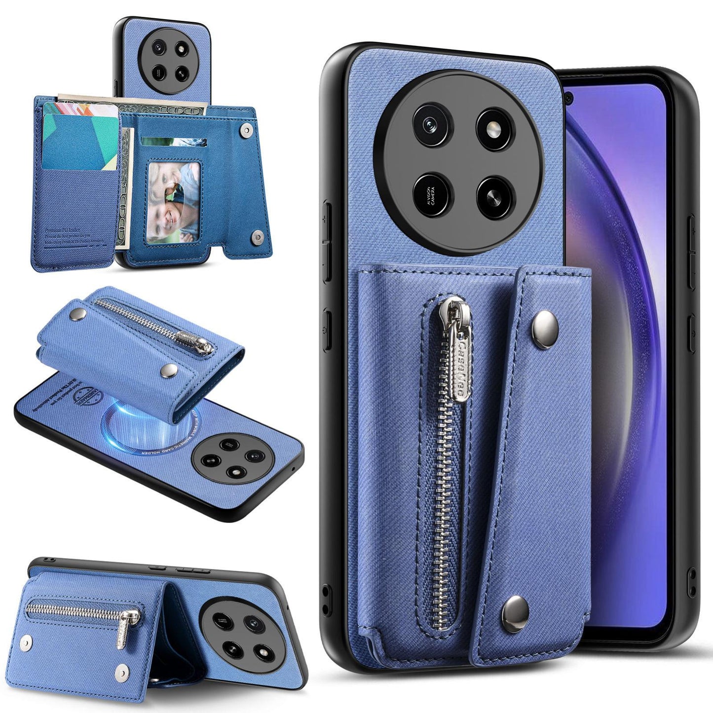 For Honor X80 Pro Max 5G Twill Fabric D Buckle Wallet Magnetic Card Bag Back Phone Case(Blue)