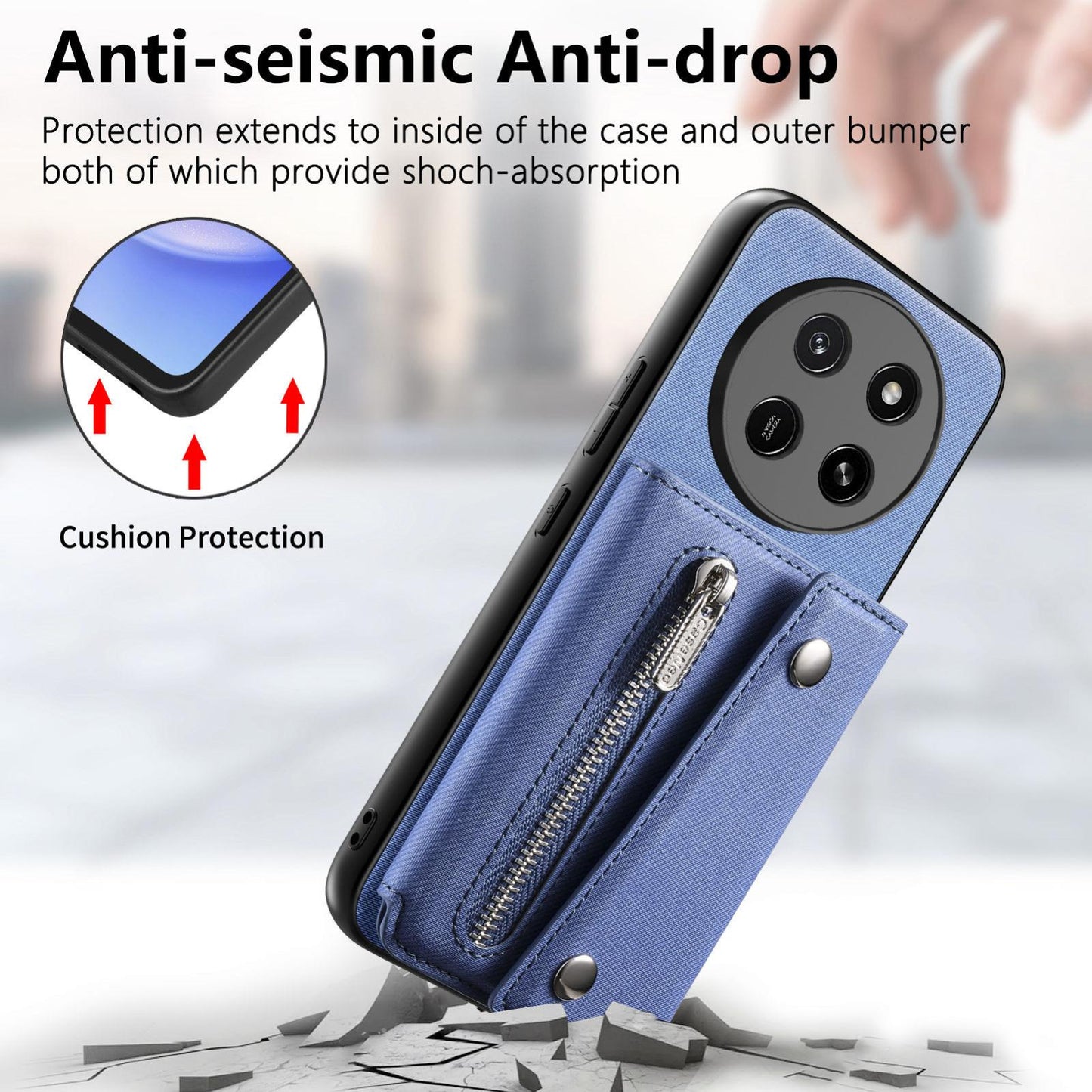 For Honor X80 Pro Max 5G Twill Fabric D Buckle Wallet Magnetic Card Bag Back Phone Case(Blue)