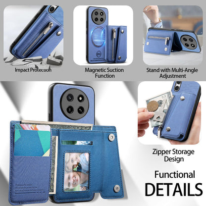 For Honor X80 Pro Max 5G Twill Fabric D Buckle Wallet Magnetic Card Bag Back Phone Case(Blue)