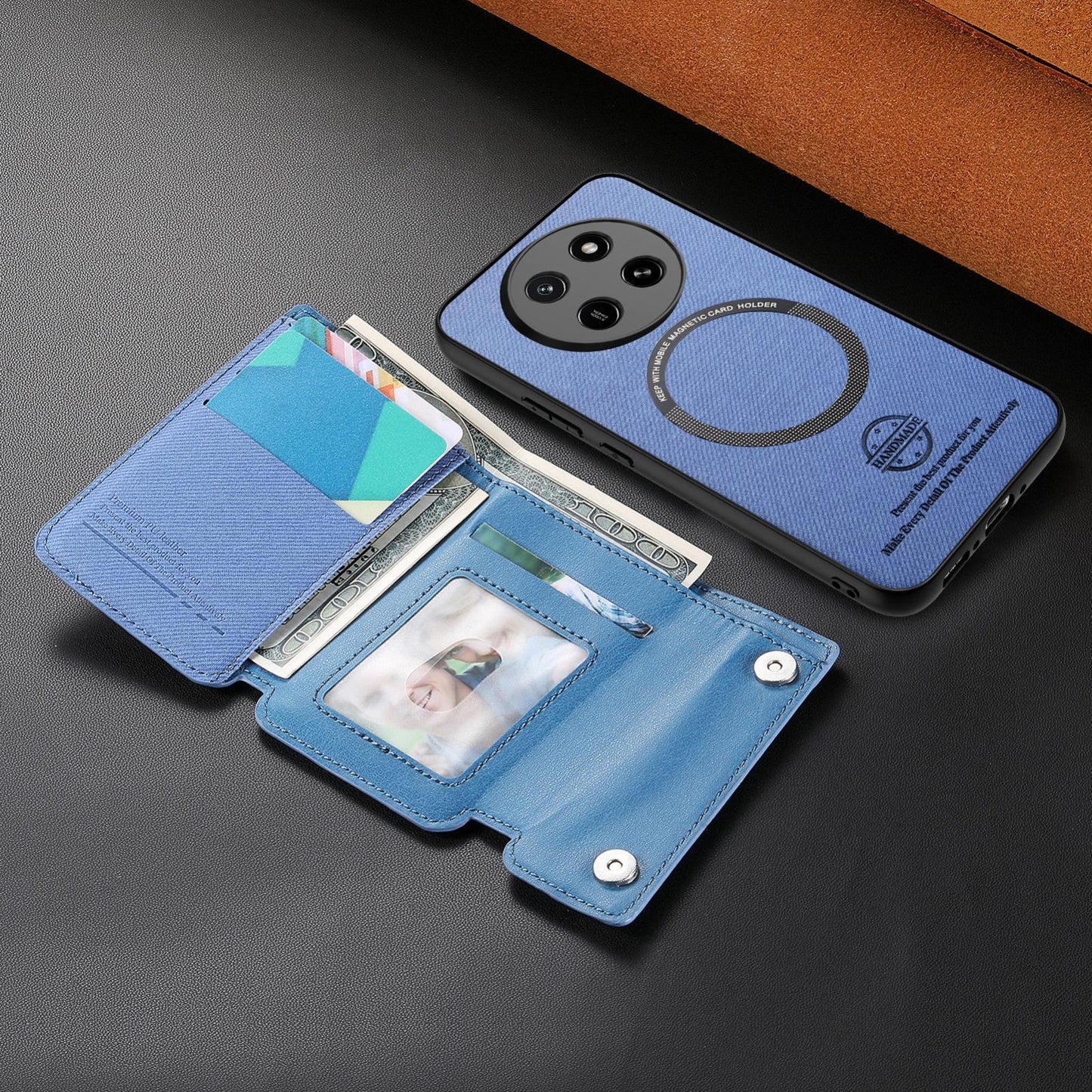 For Honor X80 Pro Max 5G Twill Fabric D Buckle Wallet Magnetic Card Bag Back Phone Case(Blue)