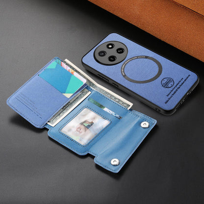 For Honor X80 Pro Max 5G Twill Fabric D Buckle Wallet Magnetic Card Bag Back Phone Case(Blue)
