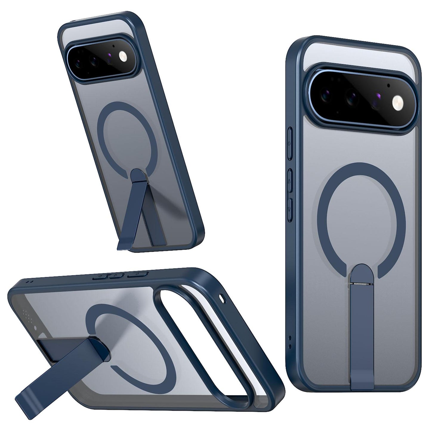 For Google Pixel 11 Pro XL Kalebol Star Shine Skin Feel MagSafe Phone Case with Straight Fold Holder(Blue)