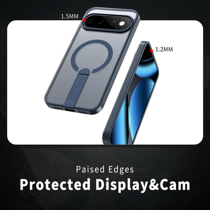 For Google Pixel 11 Pro XL Kalebol Star Shine Skin Feel MagSafe Phone Case with Straight Fold Holder(Blue)