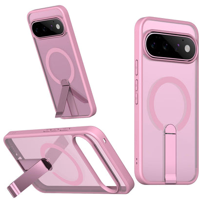 For Google Pixel 11 Pro XL Kalebol Star Shine Skin Feel MagSafe Phone Case with Straight Fold Holder(Cherry Blossom Pink)