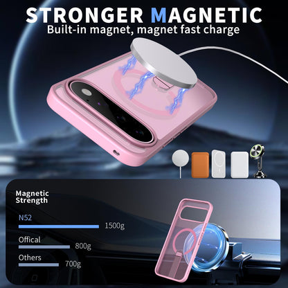 For Google Pixel 11 Pro XL Kalebol Star Shine Skin Feel MagSafe Phone Case with Straight Fold Holder(Cherry Blossom Pink)