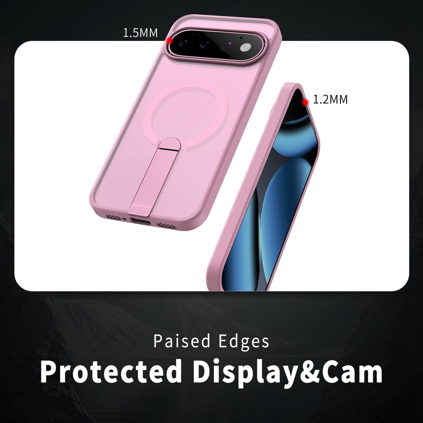 For Google Pixel 11 Pro XL Kalebol Star Shine Skin Feel MagSafe Phone Case with Straight Fold Holder(Cherry Blossom Pink)
