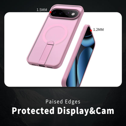 For Google Pixel 11 Pro XL Kalebol Star Shine Skin Feel MagSafe Phone Case with Straight Fold Holder(Cherry Blossom Pink)