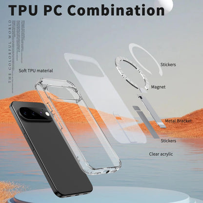 For Google Pixel 11 Pro Kalebol Star Shine Skin Feel MagSafe Phone Case with Straight Fold Holder(Transparent)