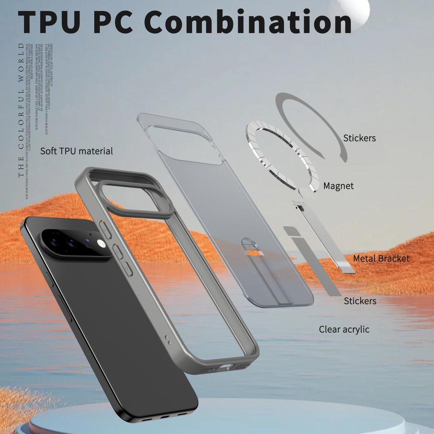 For Google Pixel 11 Pro Kalebol Star Shine Skin Feel MagSafe Phone Case with Straight Fold Holder(Titanium Gray)