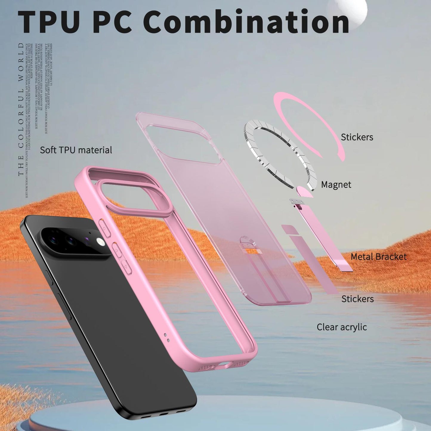 For Google Pixel 11 Pro Kalebol Star Shine Skin Feel MagSafe Phone Case with Straight Fold Holder(Cherry Blossom Pink)