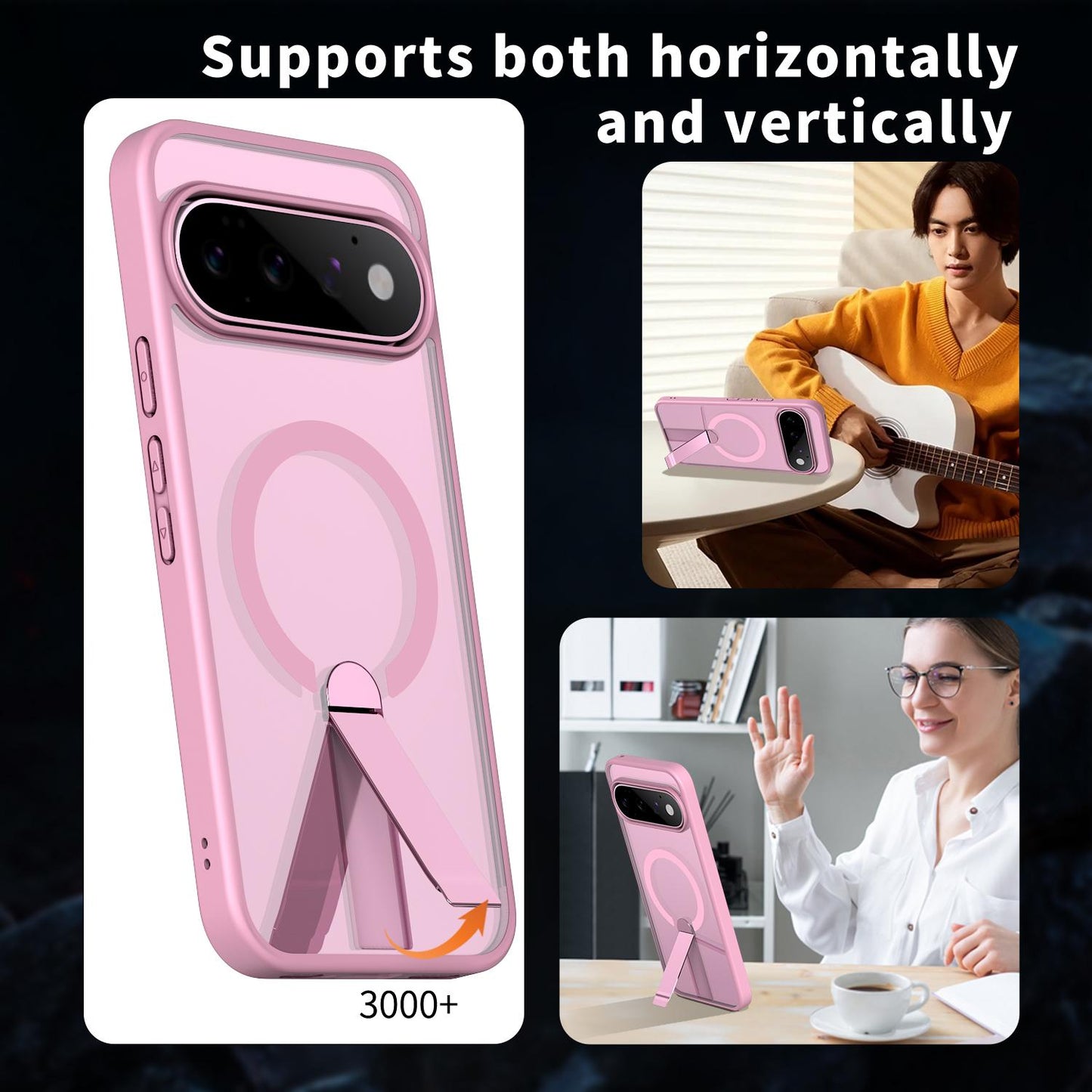For Google Pixel 11 Pro Kalebol Star Shine Skin Feel MagSafe Phone Case with Straight Fold Holder(Cherry Blossom Pink)
