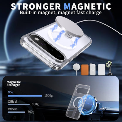 For Google Pixel 11 Kalebol Star Shine Skin Feel MagSafe Phone Case with Straight Fold Holder(Transparent)