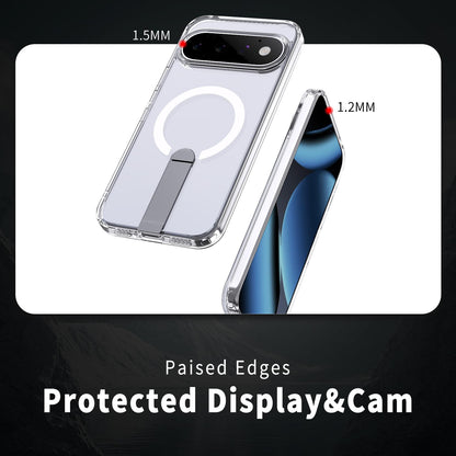 For Google Pixel 11 Kalebol Star Shine Skin Feel MagSafe Phone Case with Straight Fold Holder(Transparent)