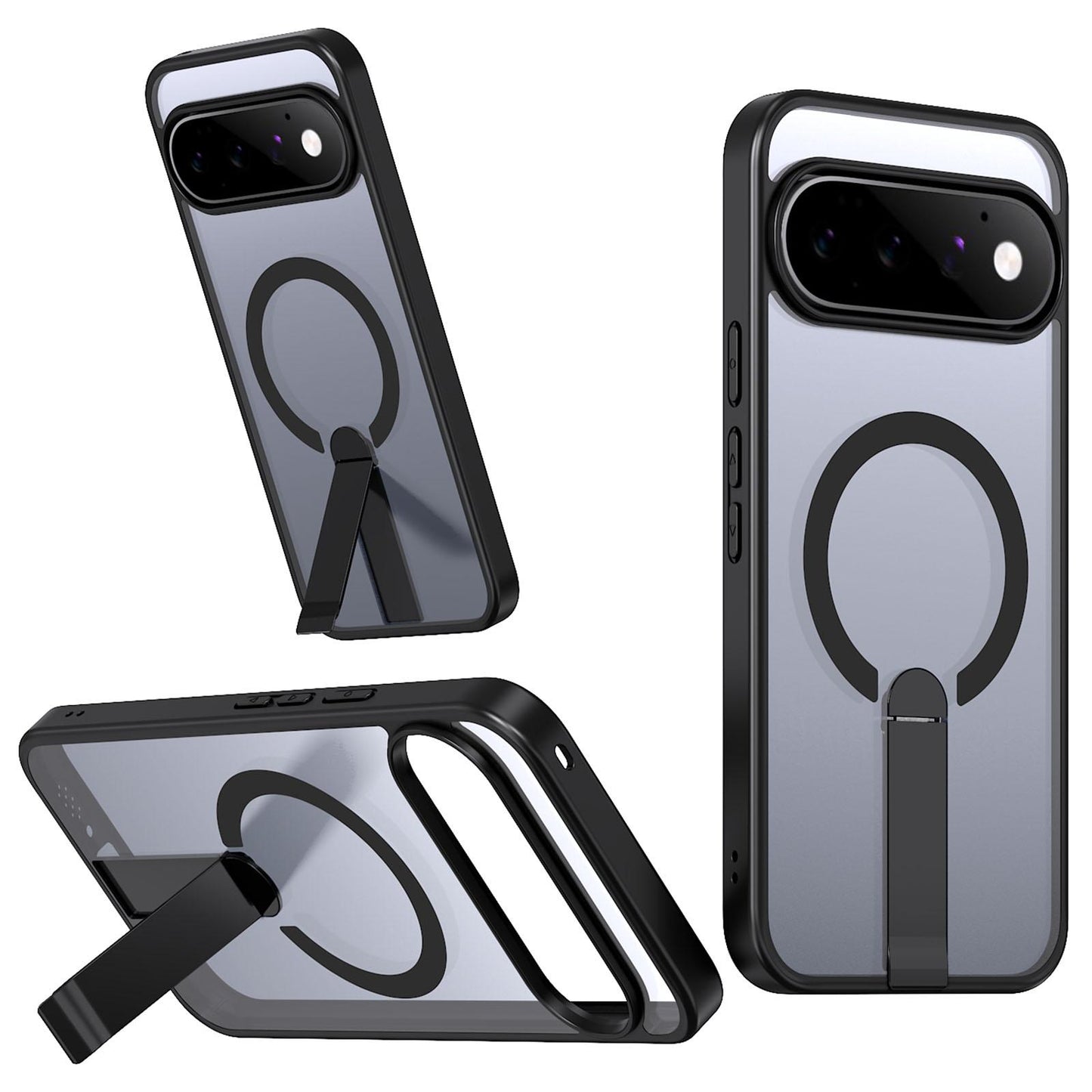 For Google Pixel 11 Kalebol Star Shine Skin Feel MagSafe Phone Case with Straight Fold Holder(Black)