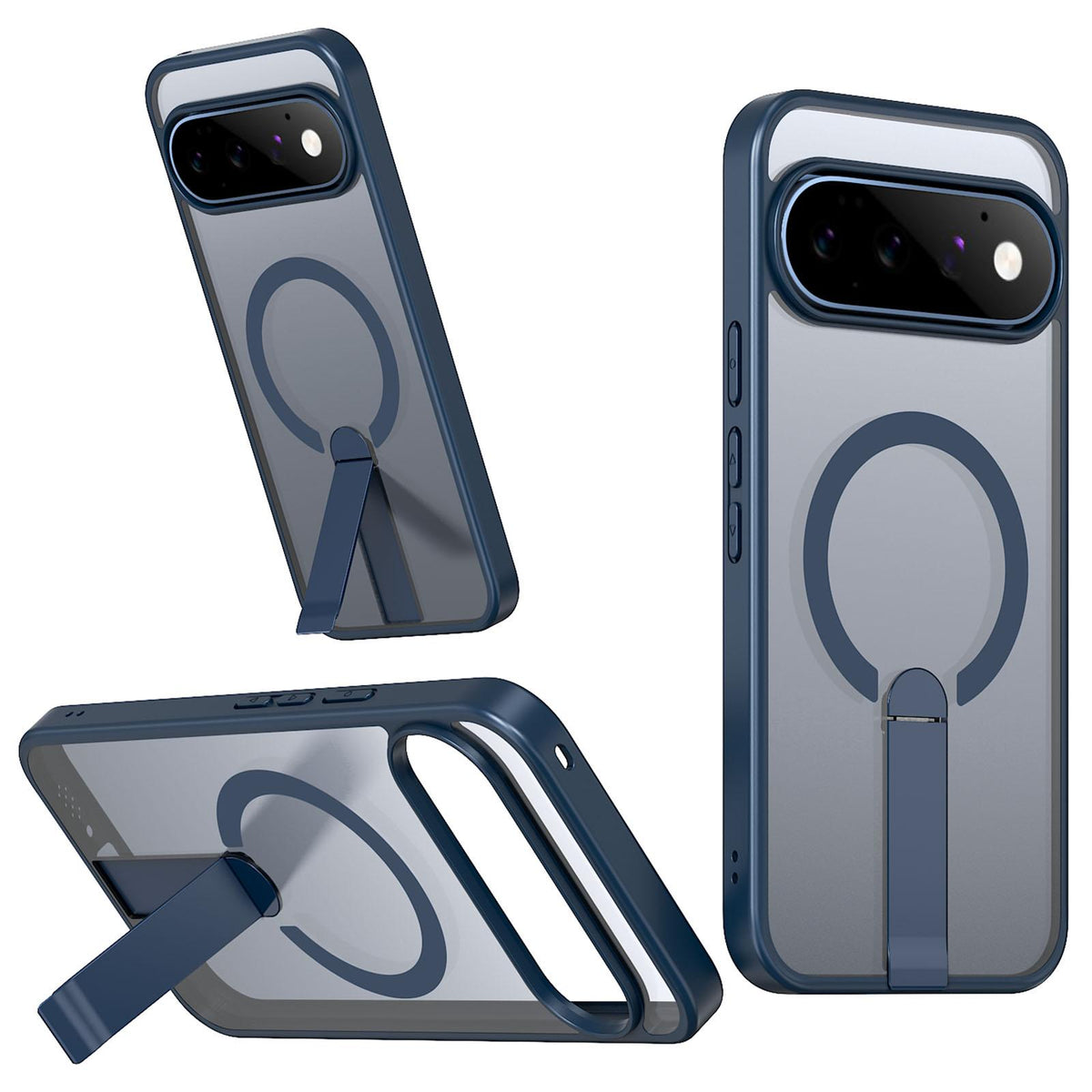 For Google Pixel 11 Kalebol Star Shine Skin Feel MagSafe Phone Case with Straight Fold Holder - Blue - SYA003446503C