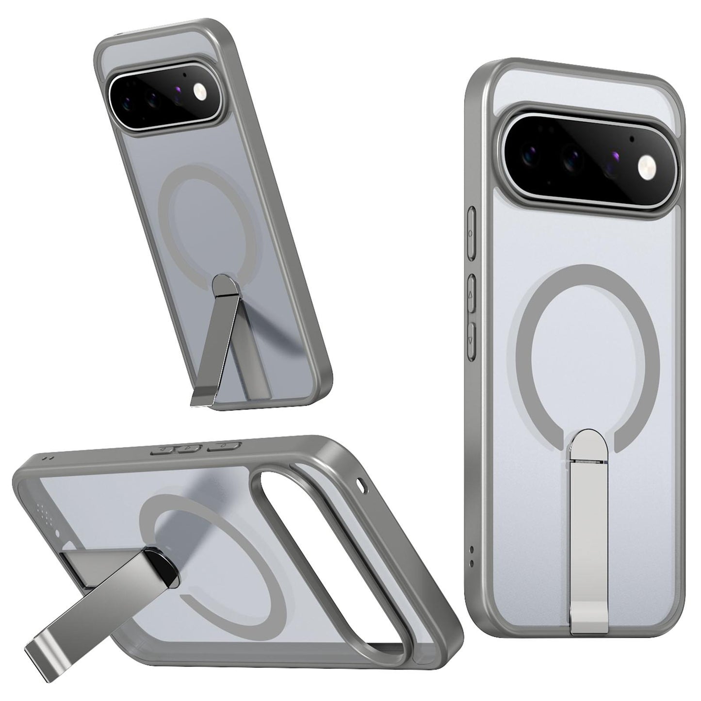 For Google Pixel 11 Kalebol Star Shine Skin Feel MagSafe Phone Case with Straight Fold Holder(Titanium Gray)